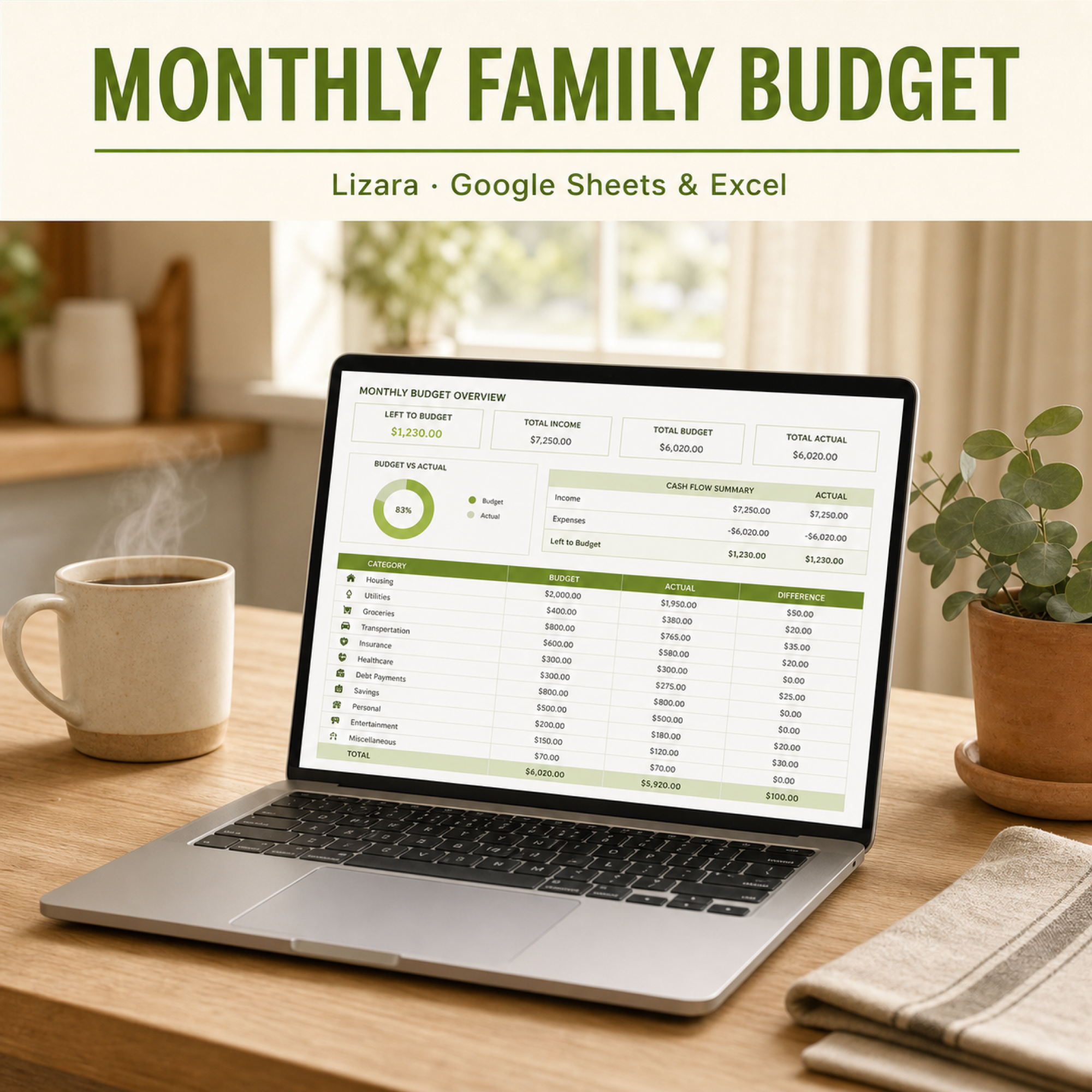 Monthly Family Budget Spreadsheet