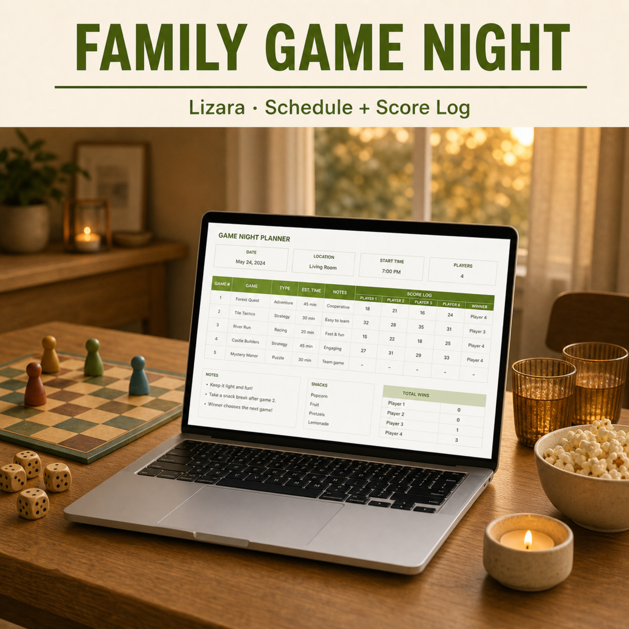 Family Game Night Planner Spreadsheet